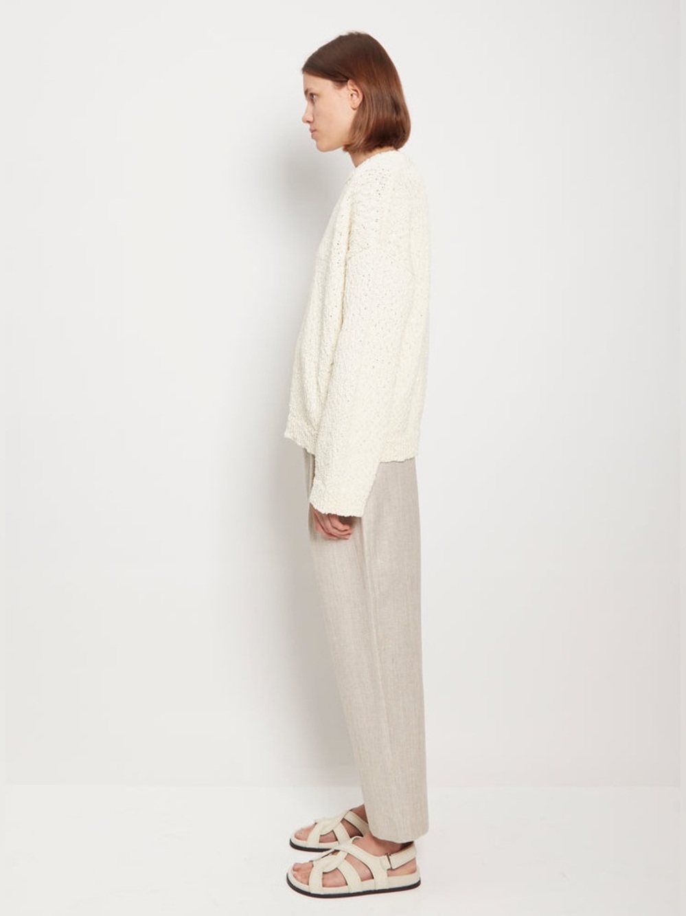 Toteme Cream Boucle Knit Cotton Crewneck Sweater - Picture 10 of 10